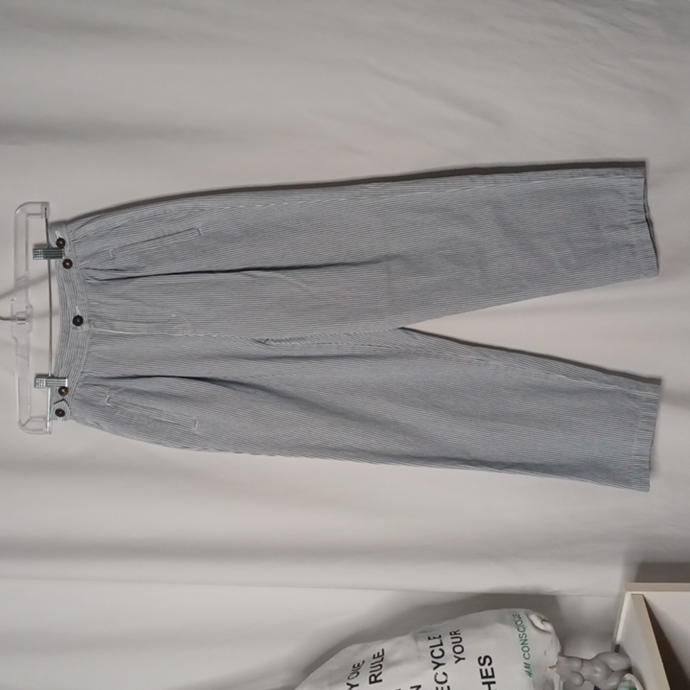 Liz Claiborne Liz Wear Petite Blue & White Pinstripe Denim Trouser Pants Size 2P